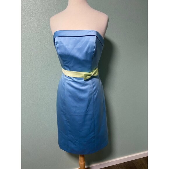 Alfred Angelo Women's Blue and Lime Green Bow Strapless‎ Dress Prom Dance Size 8 - Picture 1 of 12